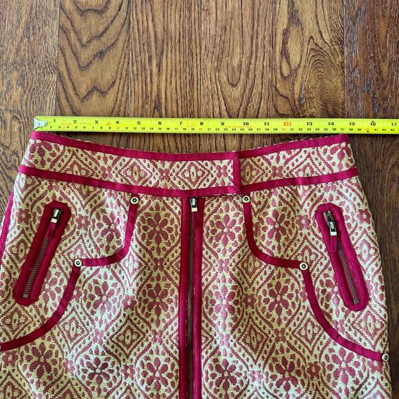 Vintage Etcetera Burnout Skirt 4 Carpet Tapestry Textured Y2K Zipper Red Gold - Picture 4 of 10